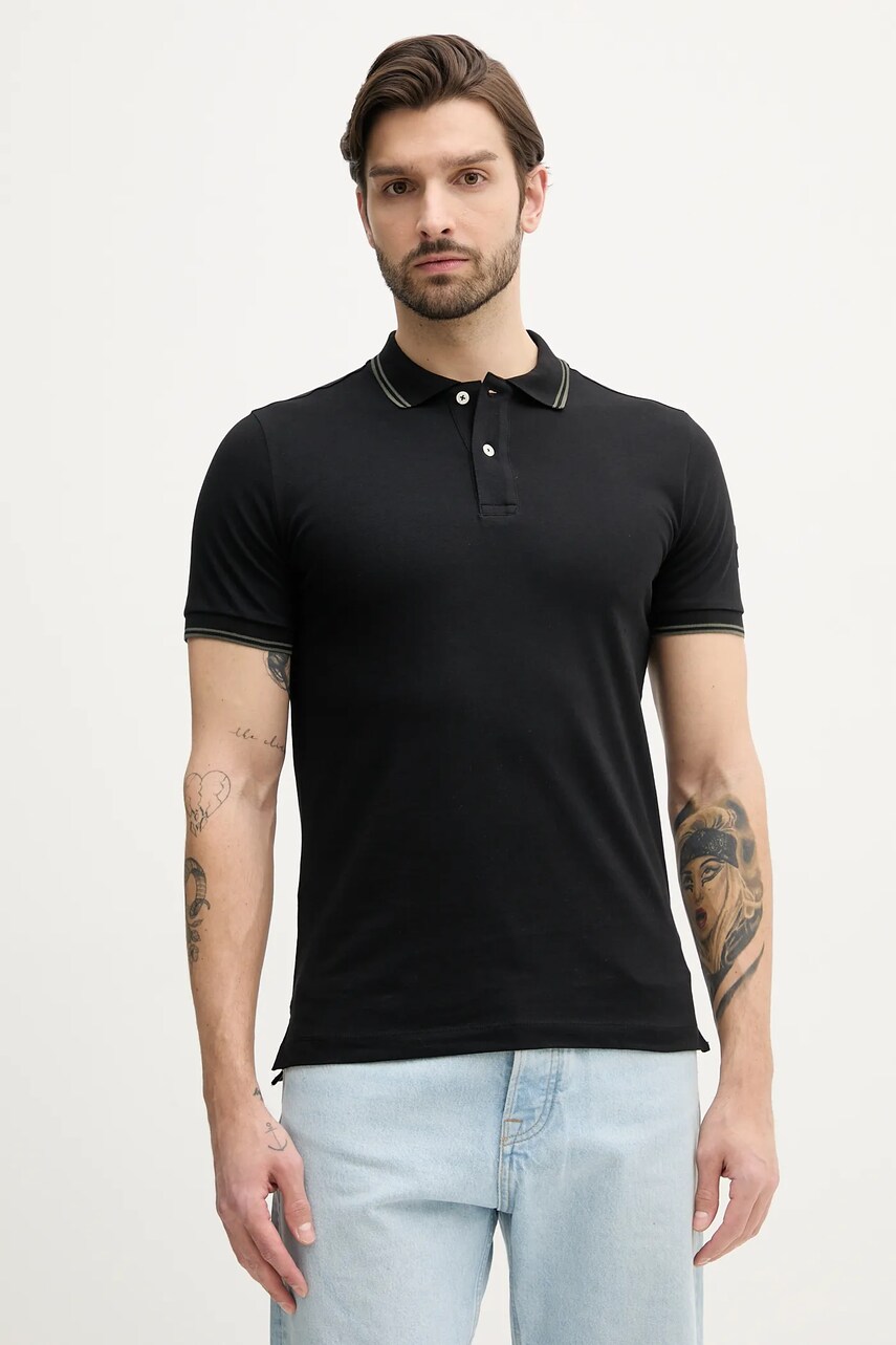 Geox tricou polo barbati, culoarea negru, neted, M5510R T3236