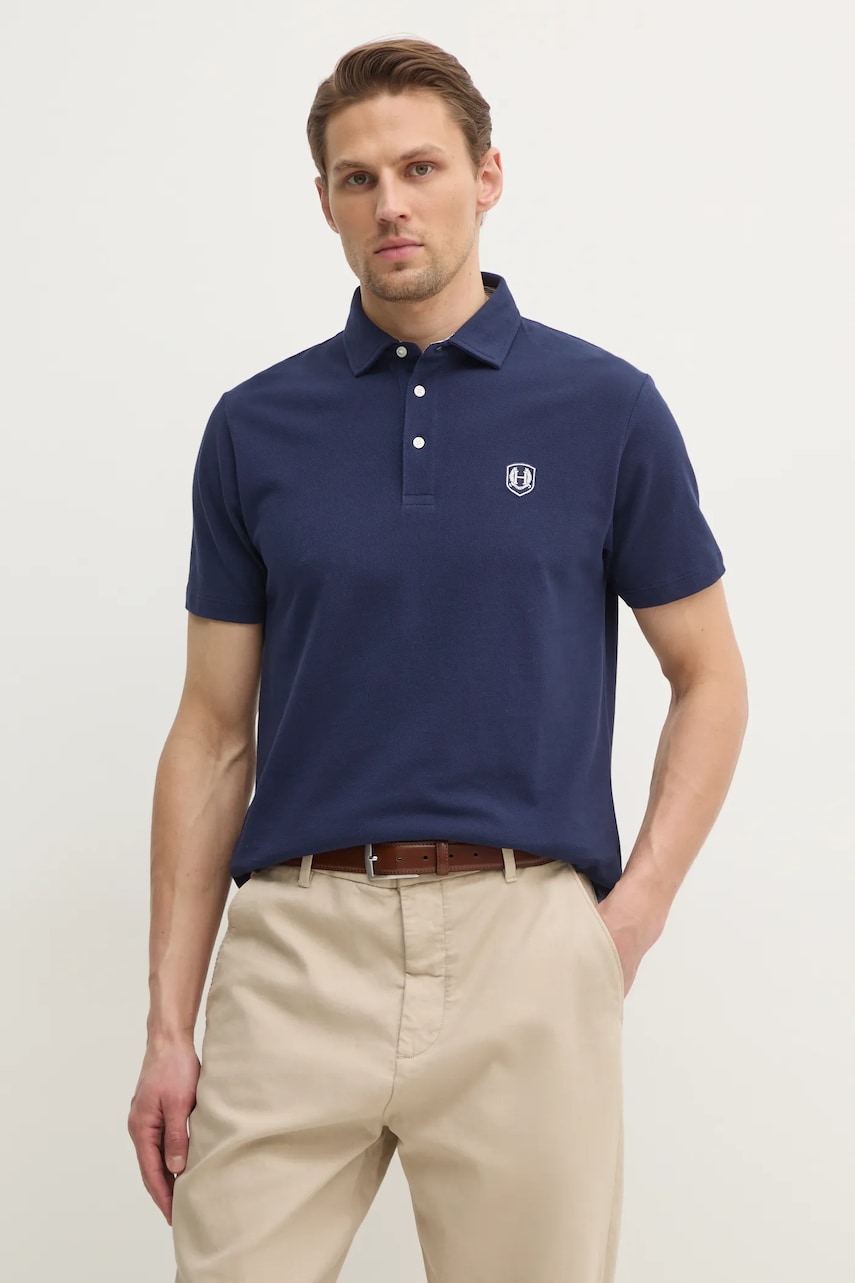 Hackett London polo de bumbac barbati, culoarea albastru marin, neted, HM563413 Hackett London polo de bumbac barbati, culoarea albastru marin, neted, HM563413