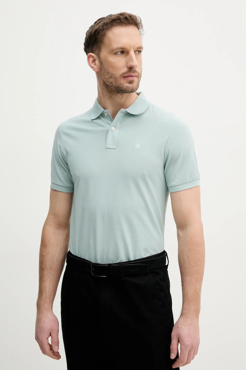 Hackett London polo de bumbac barbati, culoarea verde, neted, HM563426 Hackett London polo de bumbac barbati, culoarea verde, neted, HM563426