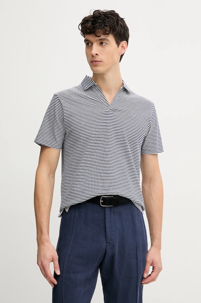 Hackett London polo de bumbac bărbați, culoarea albastru marin, cu imprimeu, HM563440 Hackett London polo de bumbac bărbați, culoarea albastru marin, cu imprimeu, HM563440