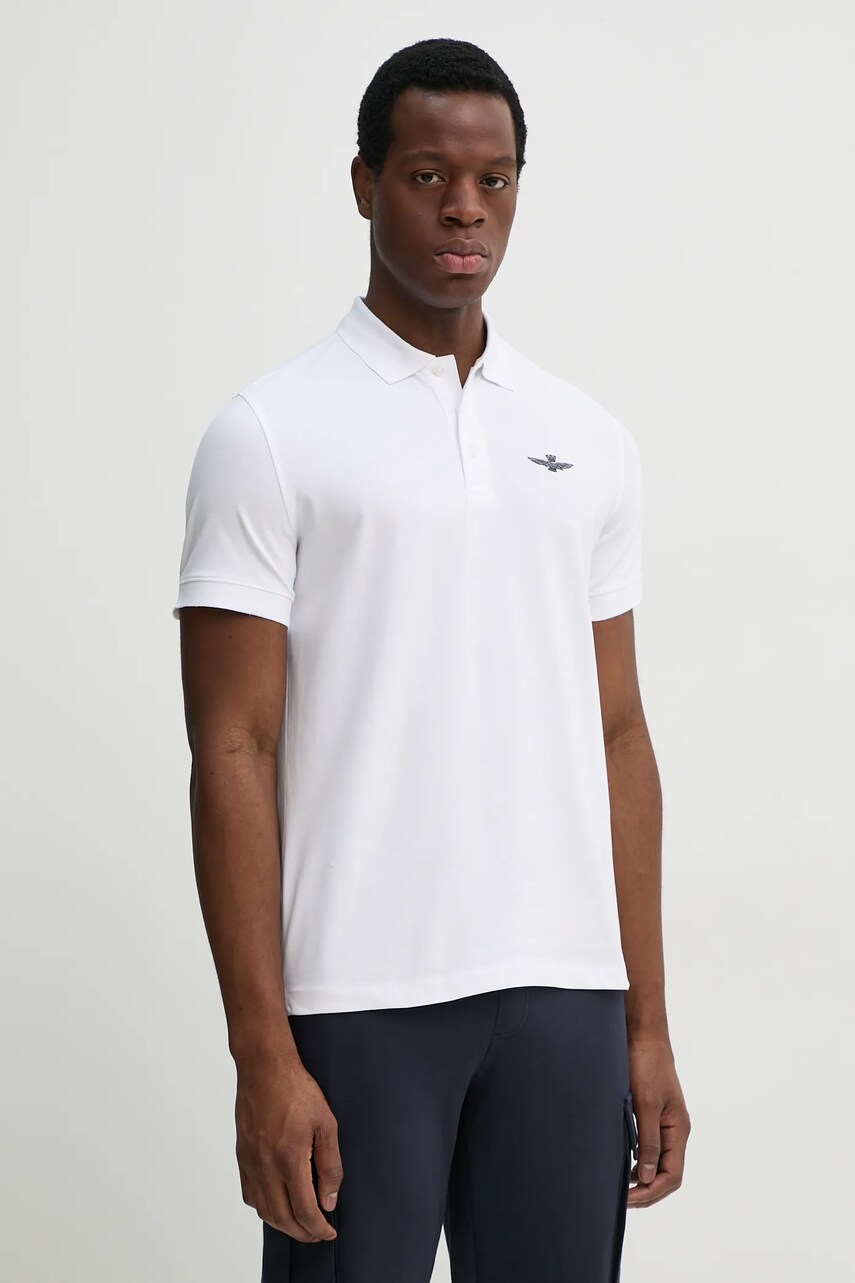 Aeronautica Militare tricou polo barbati, culoarea alb, cu imprimeu, PO1843P191