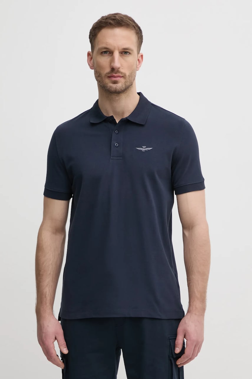 Aeronautica Militare tricou polo barbati, culoarea albastru marin, cu imprimeu, PO1843P191