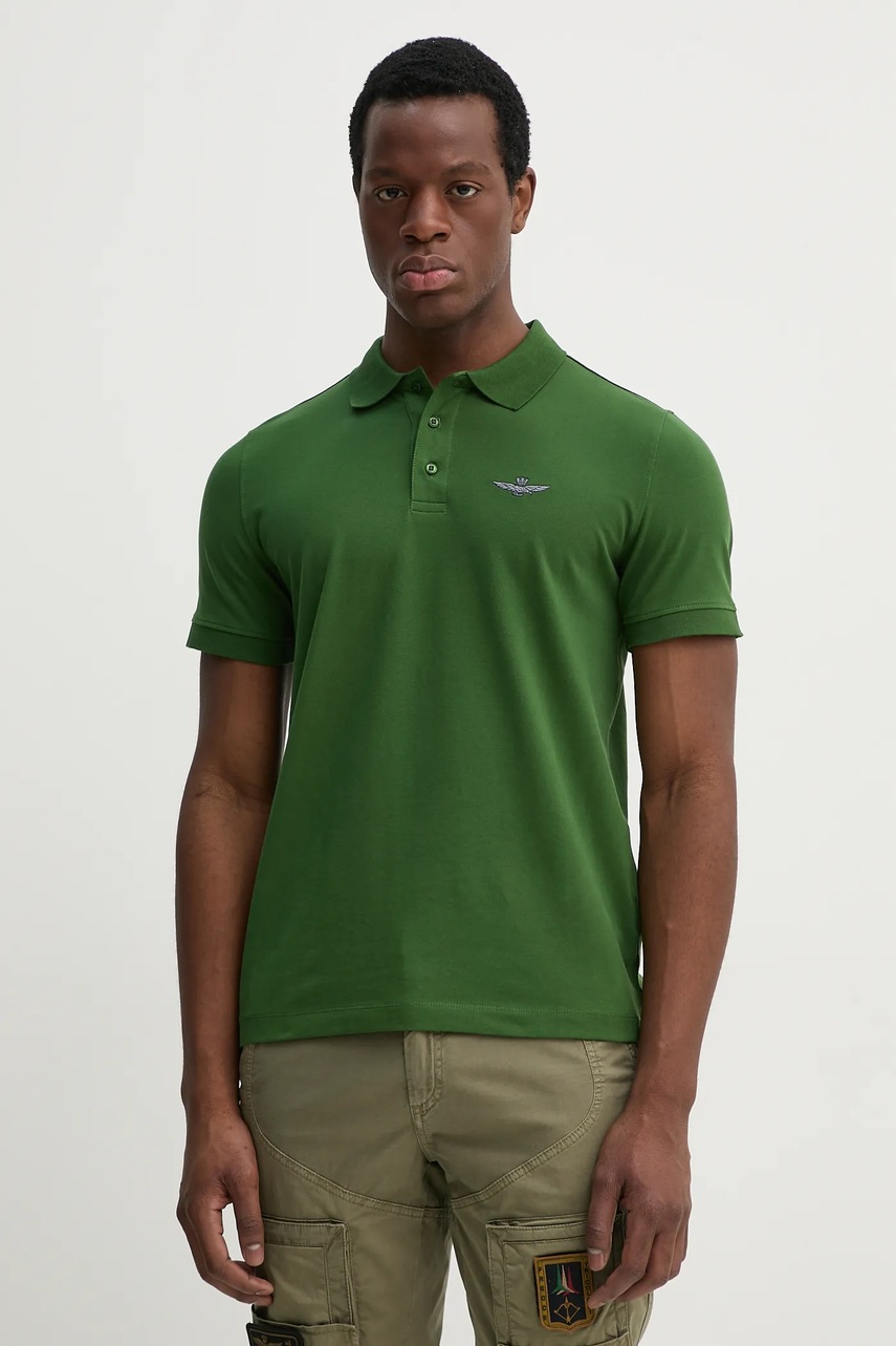 Aeronautica Militare tricou polo barbati, culoarea verde, cu imprimeu, PO1843P191
