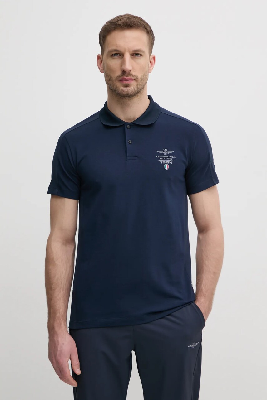 Aeronautica Militare tricou polo barbati, culoarea albastru marin, cu imprimeu, PO1845J674