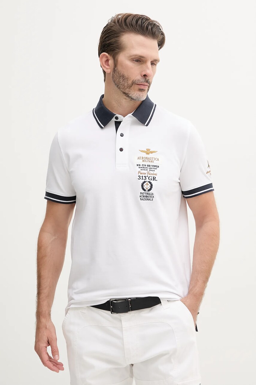 Aeronautica Militare tricou polo bărbați, culoarea bej, cu imprimeu, PO1853P191