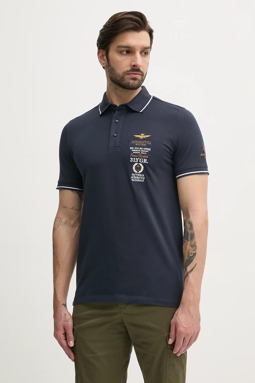 Aeronautica Militare tricou polo barbati, culoarea bleumarin, cu imprimeu, PO1853P191