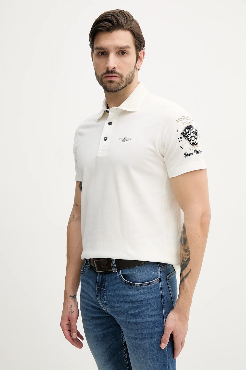 Aeronautica Militare polo de bumbac bărbați, culoarea alb, cu imprimeu, PO1866P310 Aeronautica Militare polo de bumbac bărbați, culoarea alb, cu imprimeu, PO1866P310