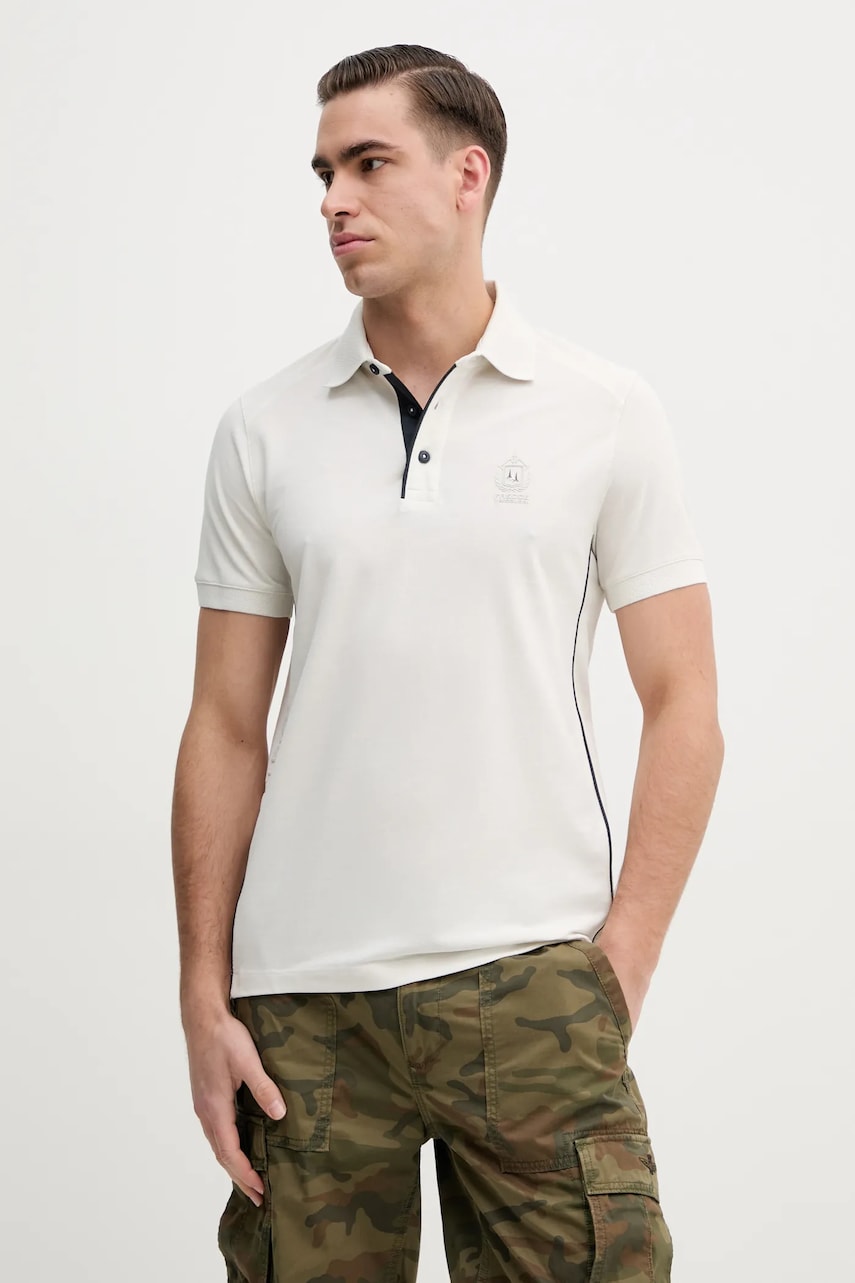 Aeronautica Militare polo de bumbac barbati, culoarea bej, neted, PO1868P347