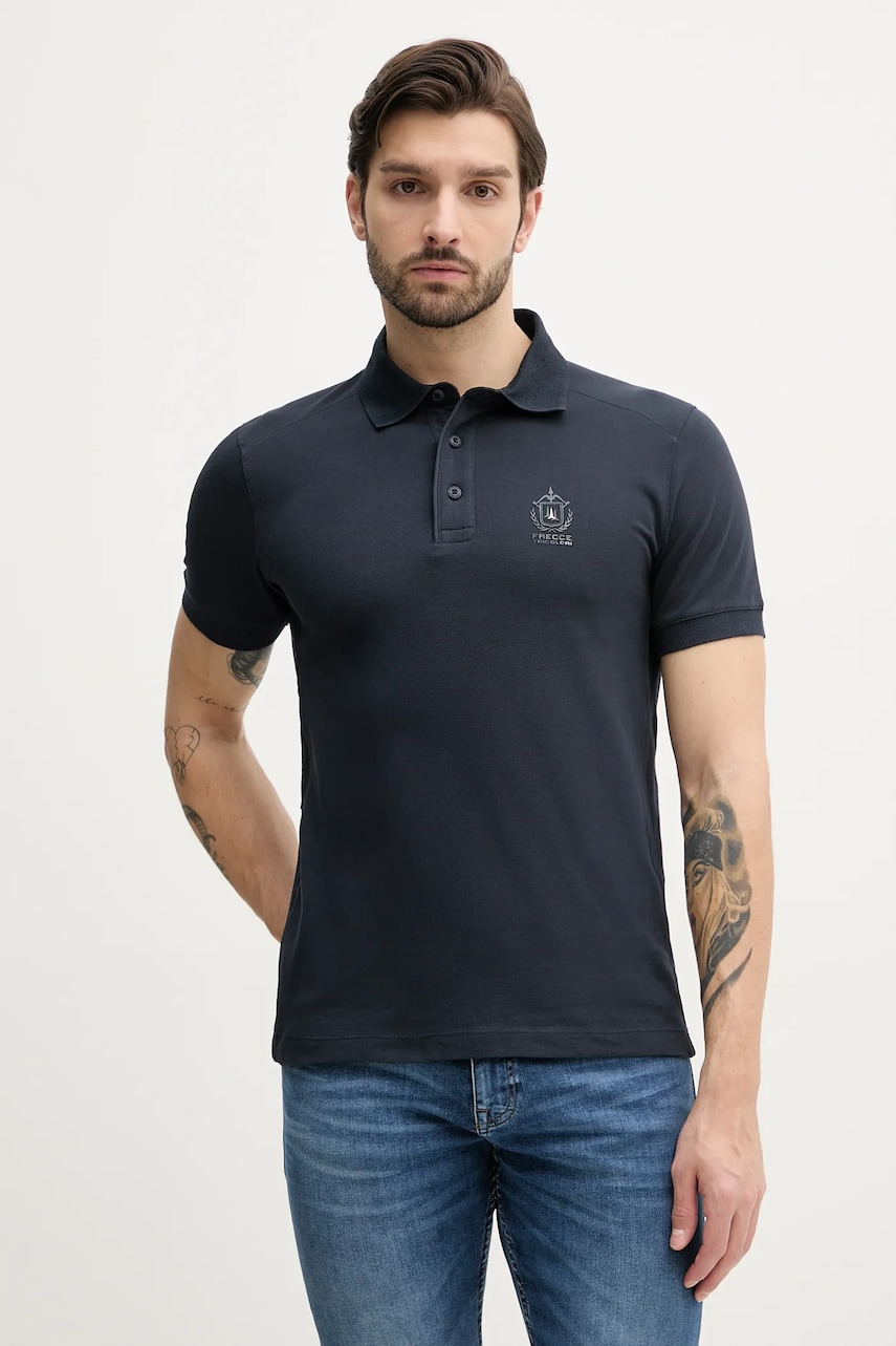 Aeronautica Militare polo de bumbac barbati, culoarea albastru marin, neted, PO1868P347