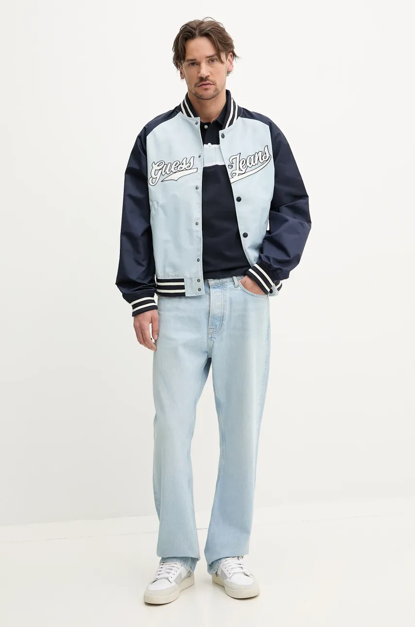 Хлопковое поло Guess Jeans мужское цвет синий с аппликацией M5GP29 KCJV1 Хлопковое поло Guess Jeans мужское цвет синий с аппликацией M5GP29 KCJV1
