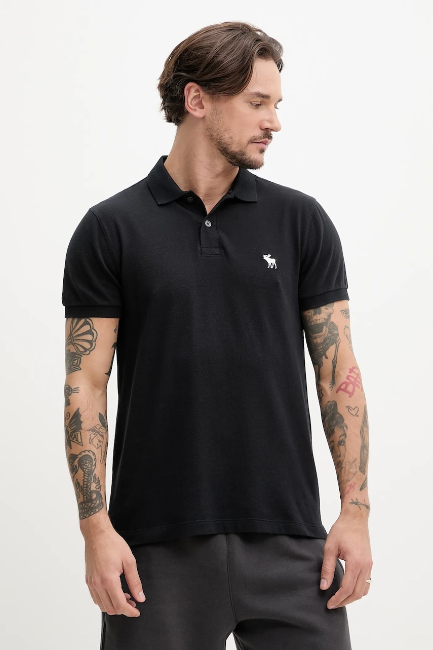 Abercrombie & Fitch tricou polo barbati, culoarea negru, neted, KI124-5182 Abercrombie & Fitch tricou polo barbati, culoarea negru, neted, KI124-5182