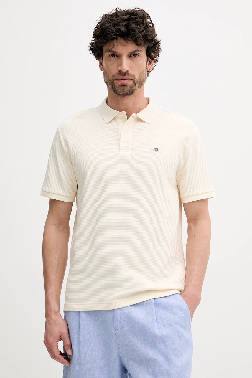 Gant polo de bumbac culoarea bej, uni, 2014025