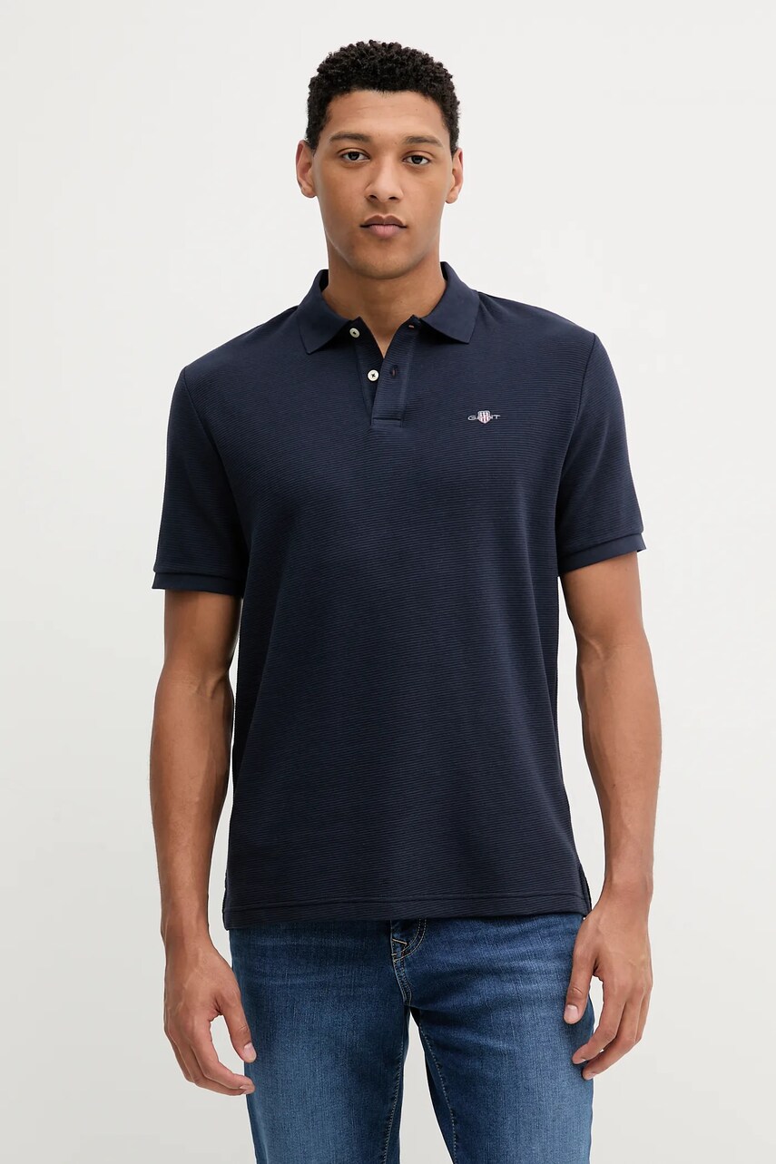 Gant polo de bumbac culoarea bleumarin, uni, 2014025