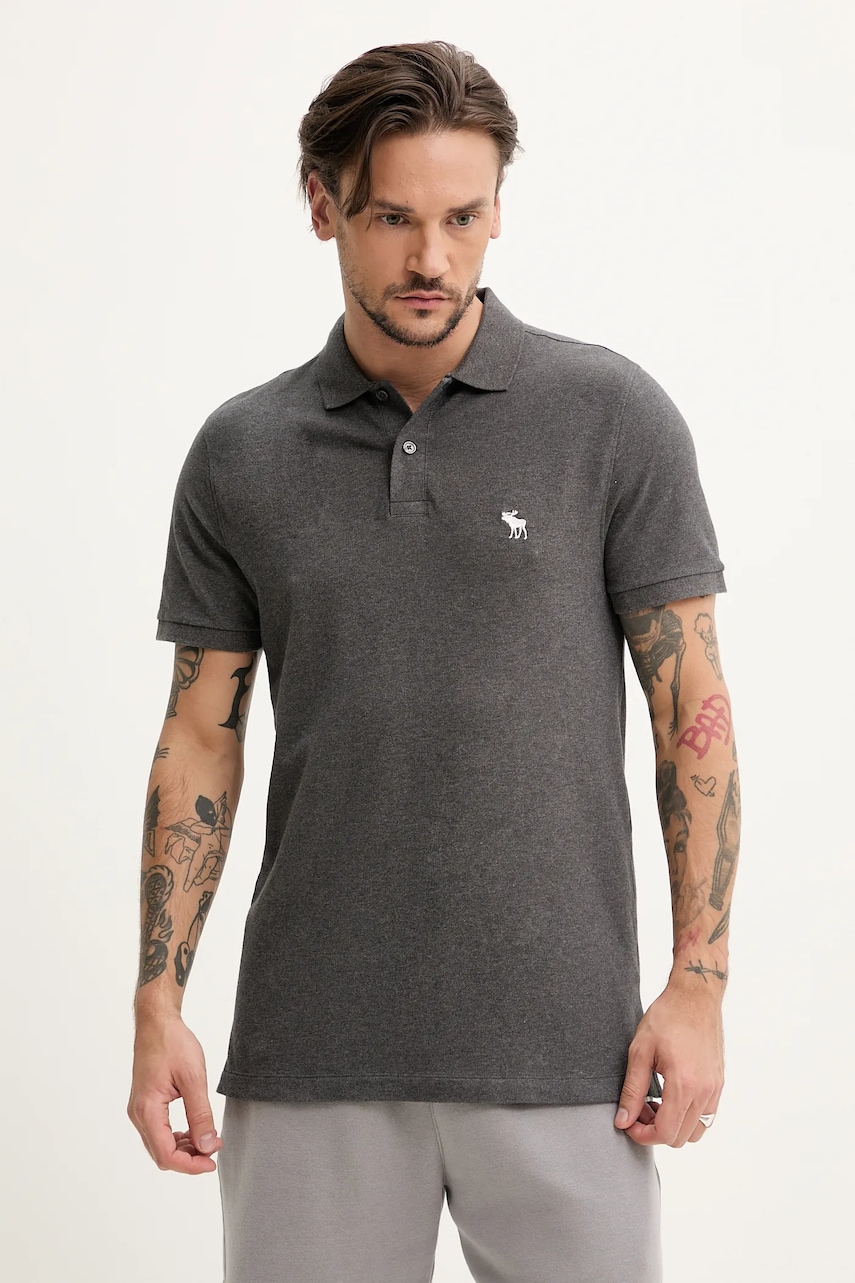 Abercrombie & Fitch tricou polo barbati, culoarea gri, neted, KI124-5182 Abercrombie & Fitch tricou polo barbati, culoarea gri, neted, KI124-5182