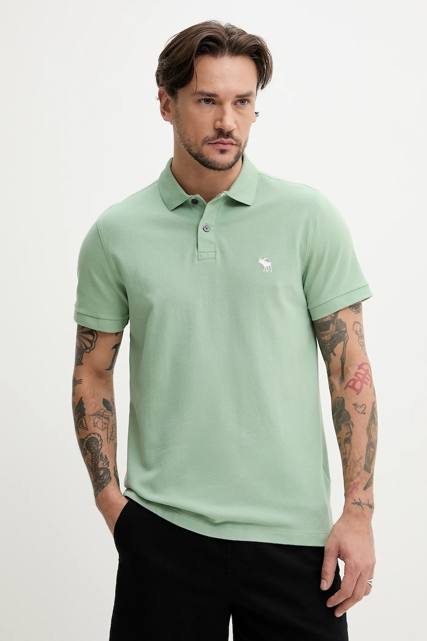 Abercrombie & Fitch tricou polo barbati, culoarea verde, neted, KI124-5182 Abercrombie & Fitch tricou polo barbati, culoarea verde, neted, KI124-5182