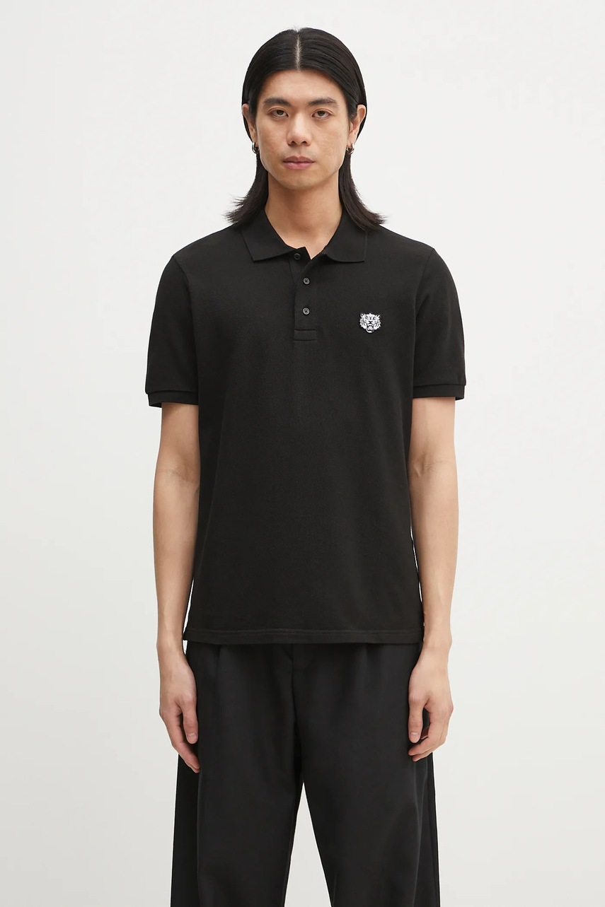 Kenzo polo de bumbac Happy Tiger bărbați, culoarea negru, uni, FF55PO5434PU.99J