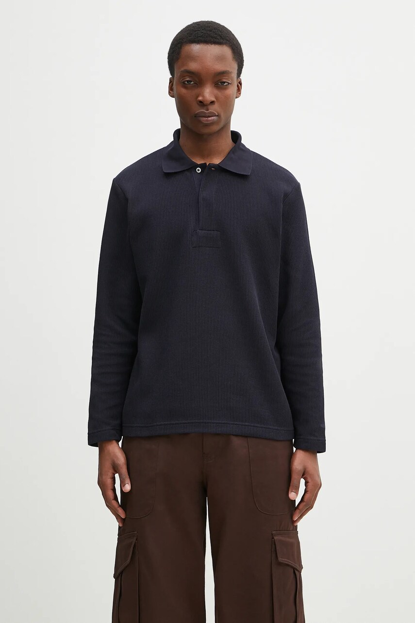 Norse Projects pulover Ruben Double Face LS Polo bărbați, culoarea bleumarin, N10.0214.7004