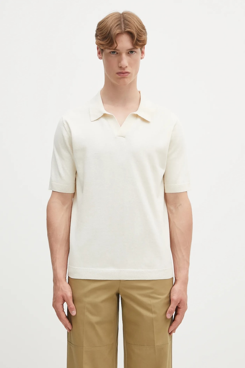 Plátěné polo tričko Norse Projects Leif Cotton Linen Polo pánské, béžová barva, N45.0502.0219