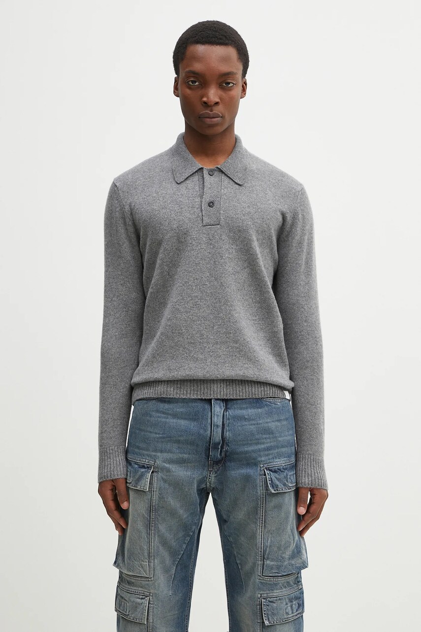 Norse Projects pulover de lână Norse Standard Merino Lambswool Polo bărbați, culoarea gri, N45.0621.1500