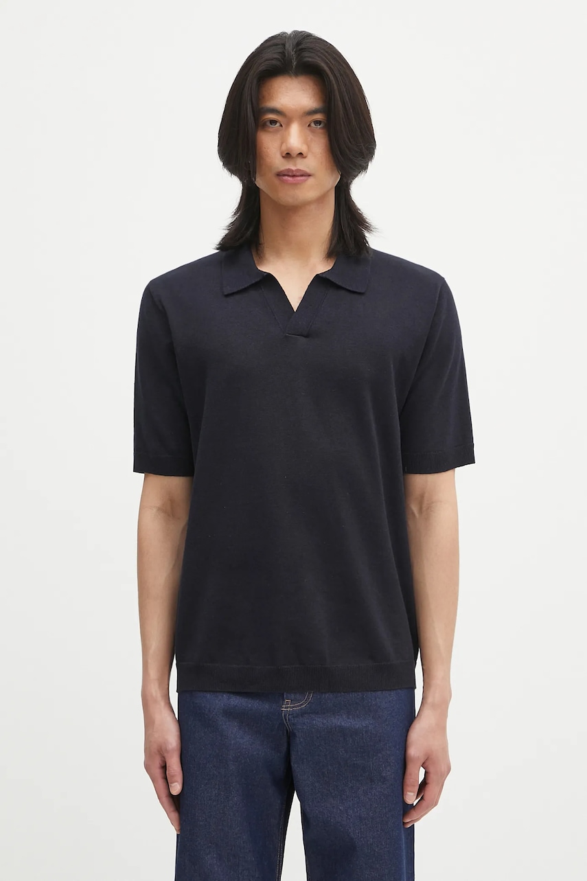 Norse Projects polo din in Leif Cotton Linen Polo culoarea bleumarin, uni, N45.0502.7004