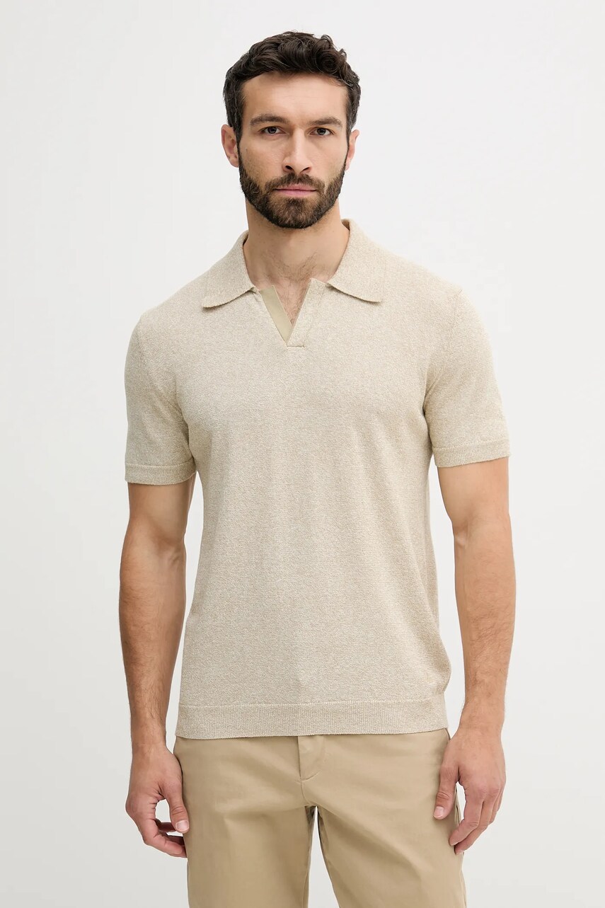 United Colors of Benetton tricou polo culoarea bej, melanj, 115RK301I
