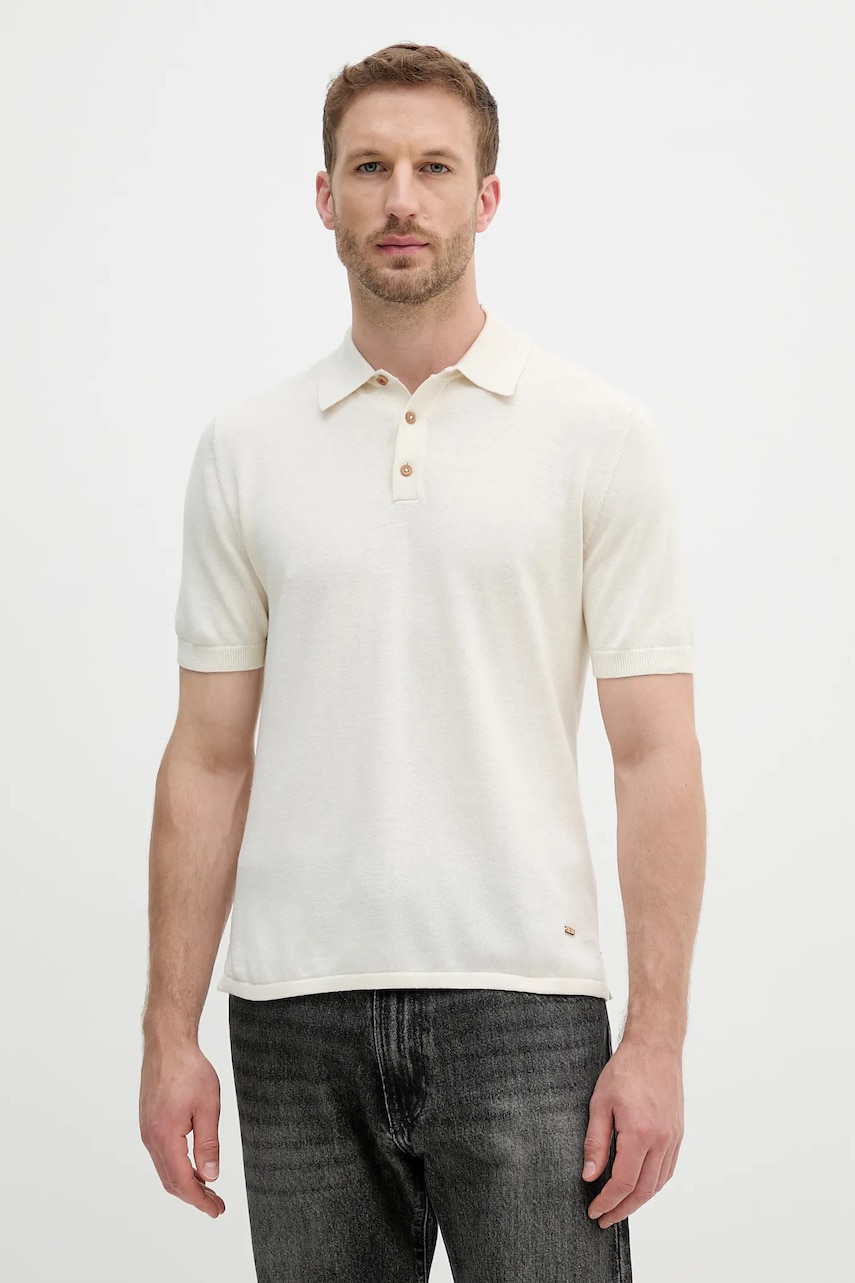 United Colors of Benetton tricou polo culoarea bej, uni, 14HAU301K
