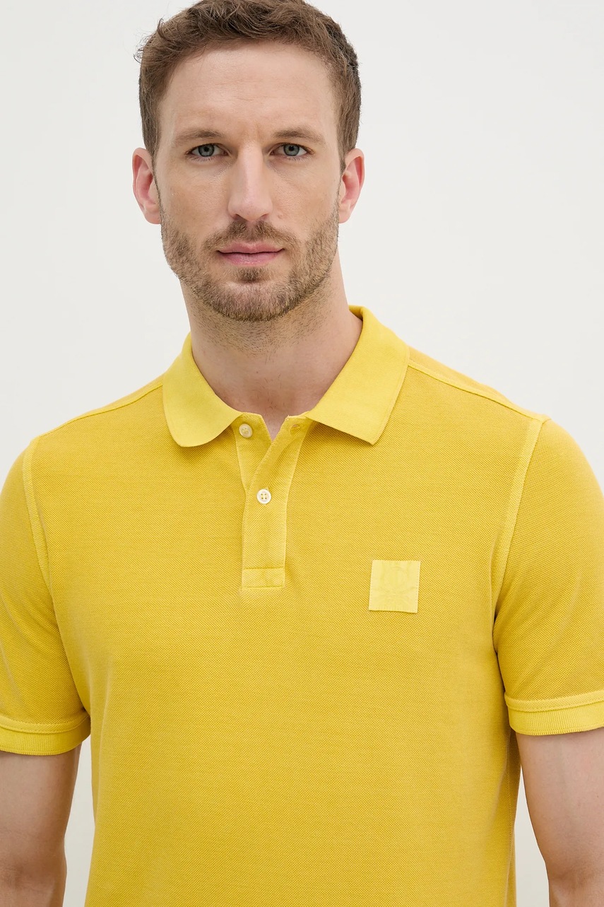 Βαμβακερό μπλουζάκι πόλο United Colors of Benetton ανδρικό, χρώμα: κίτρινο, 3089U302D φωτογραφία