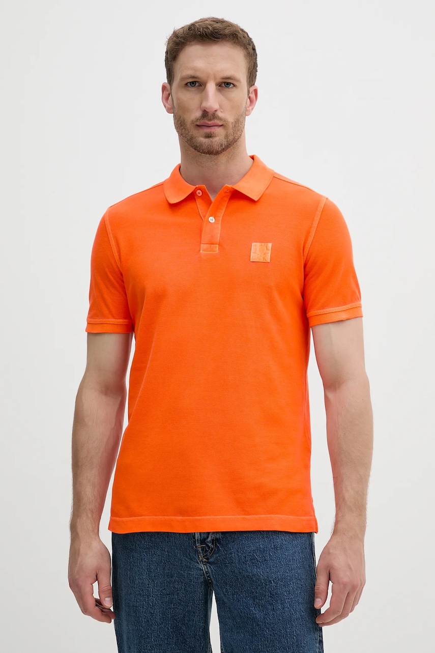 United Colors of Benetton polo de bumbac culoarea portocaliu, uni, 3089U302D