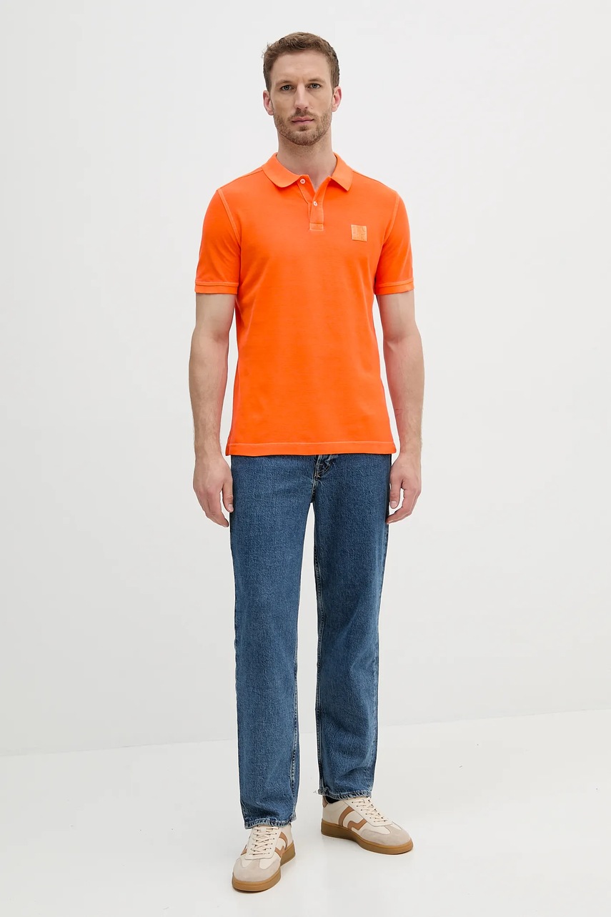 Хлопковое поло United Colors of Benetton цвет оранжевый однотонное 3089U302D