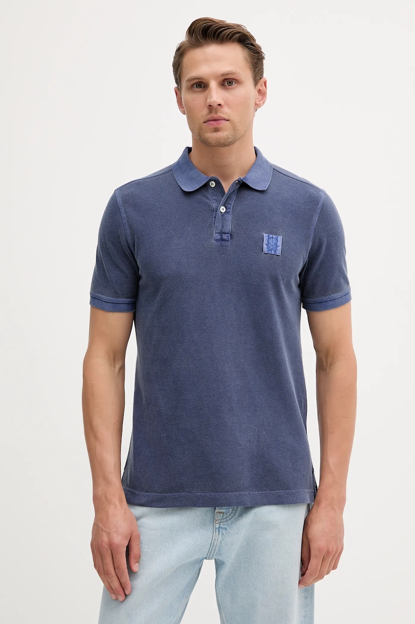 Levně Bavlněné polo tričko United Colors of Benetton pánské, tmavomodrá barva, 3089U302D