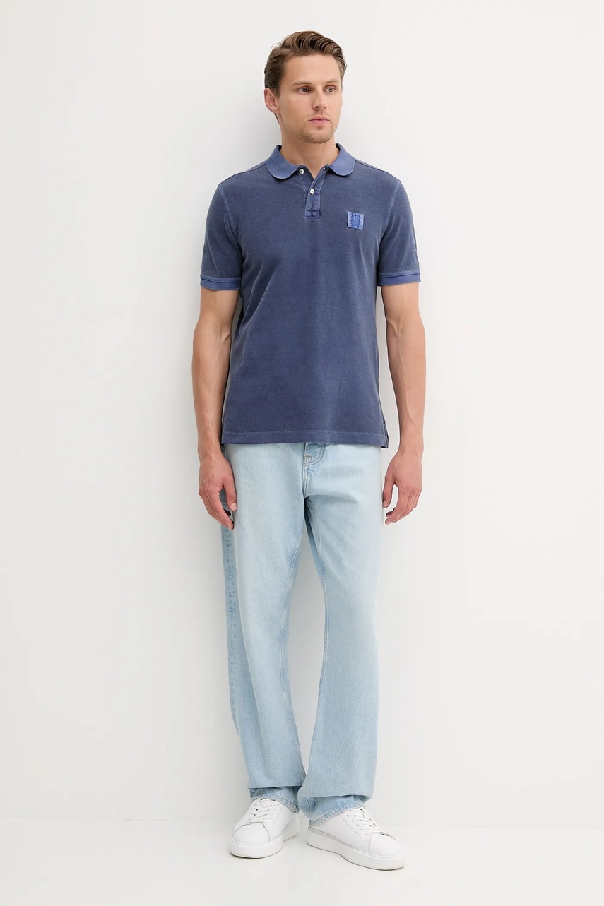 Хлопковое поло United Colors of Benetton цвет синий однотонное 3089U302D