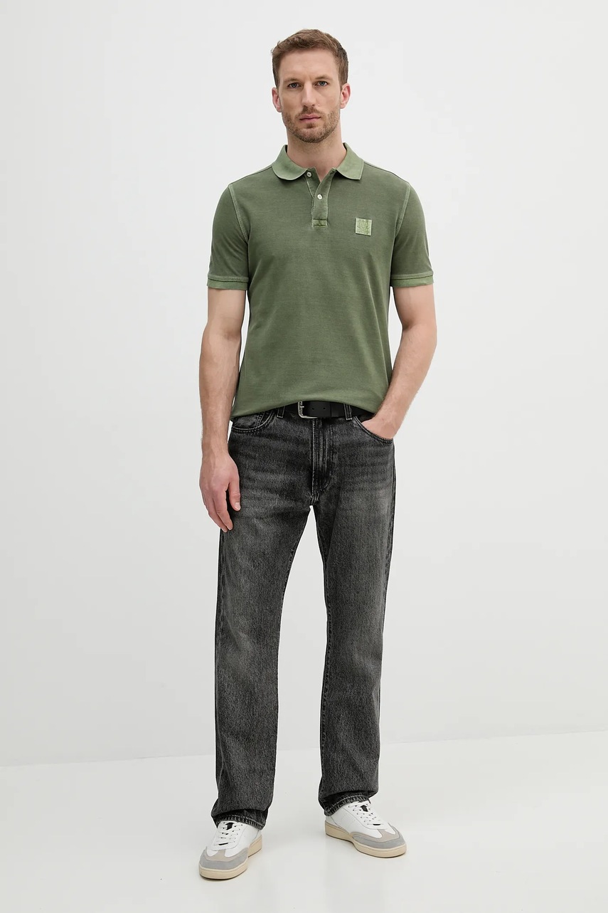 Хлопковое поло United Colors of Benetton цвет зелёный однотонное 3089U302D