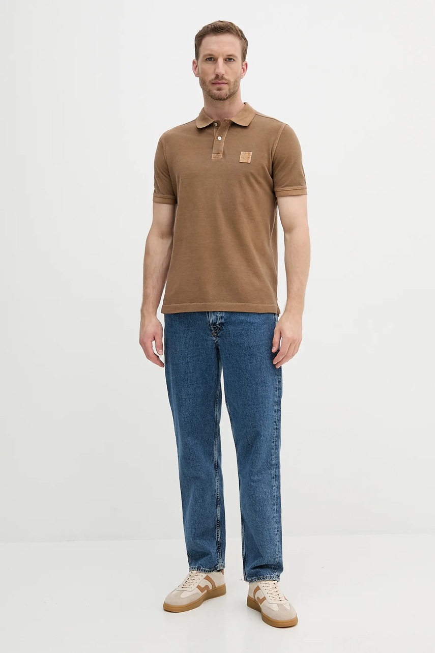 Хлопковое поло United Colors of Benetton цвет коричневый однотонное 3089U302D