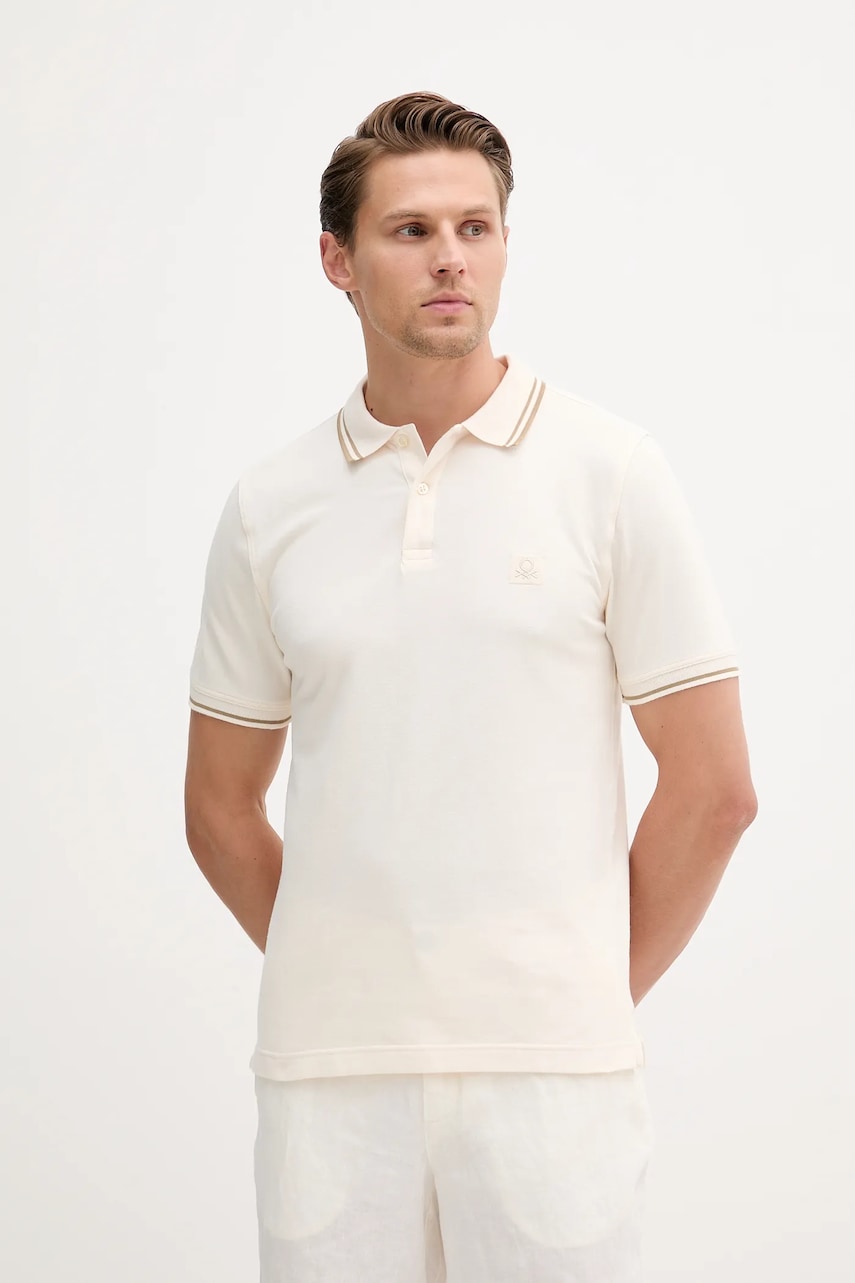 United Colors of Benetton tricou polo culoarea bej, uni, 3F9HU302E