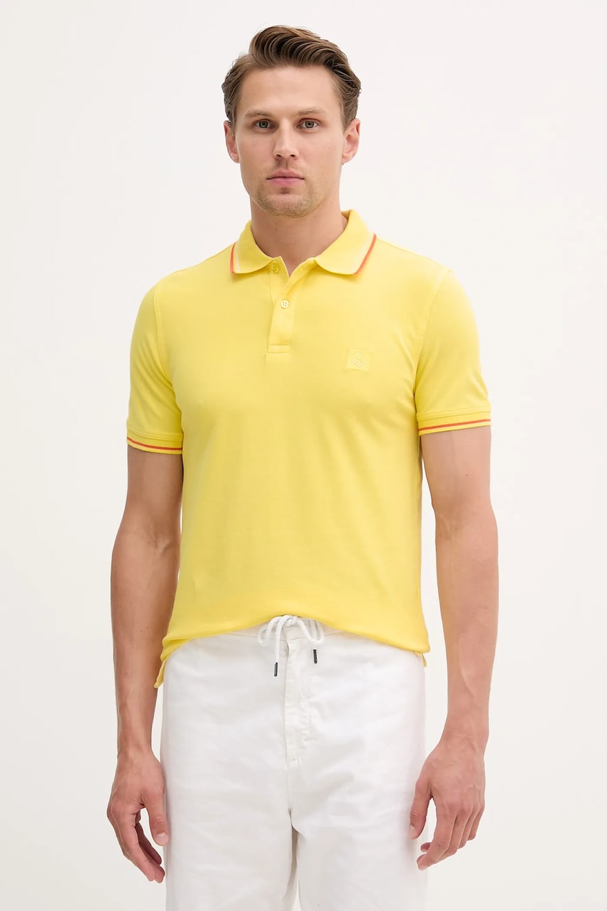 United Colors of Benetton tricou polo culoarea galben, uni, 3F9HU302E