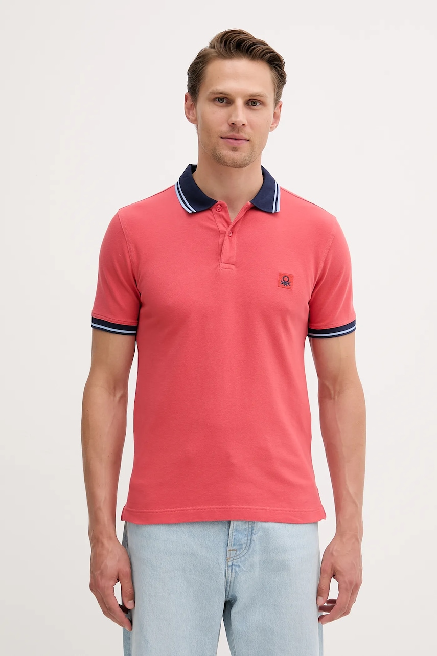 United Colors of Benetton tricou polo culoarea roșu, uni, 3F9HU302E