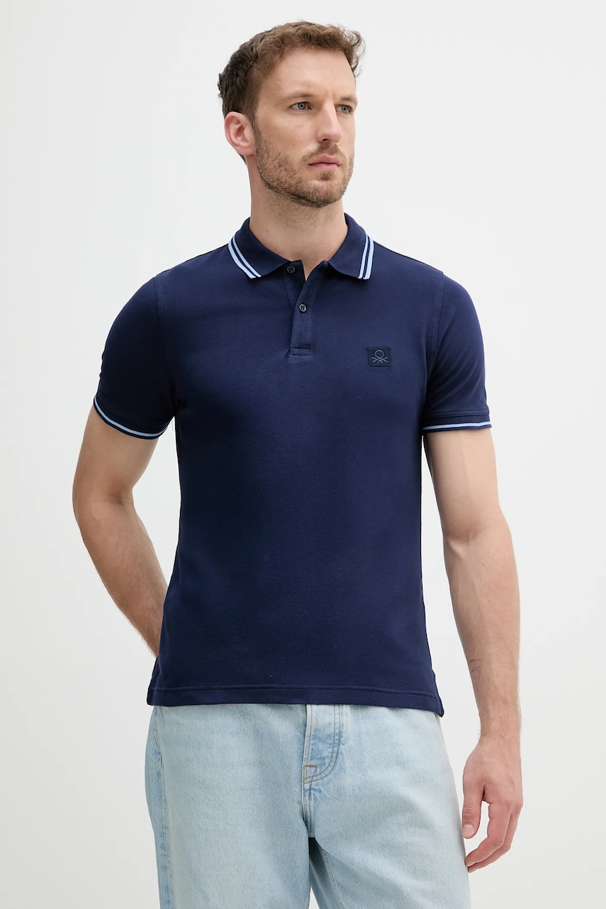 United Colors of Benetton tricou polo culoarea bleumarin, uni, 3F9HU302E