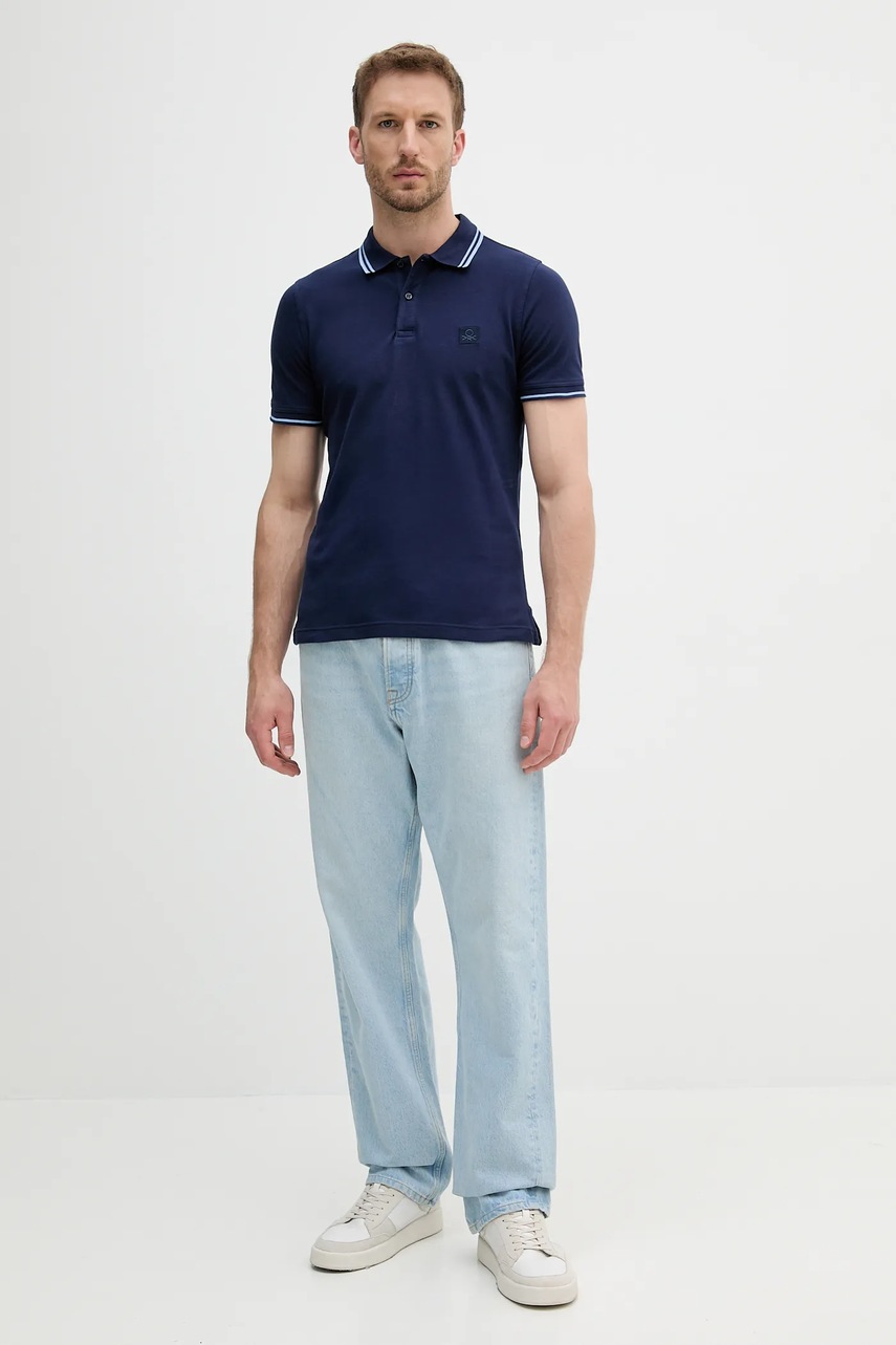 Поло United Colors of Benetton цвет синий однотонное 3F9HU302E