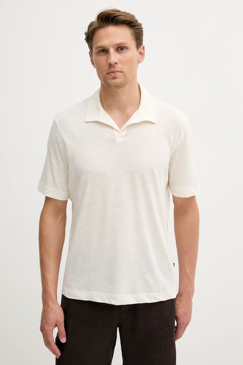 Sisley tricou polo din in culoarea bej, uni, 3D8FS300W