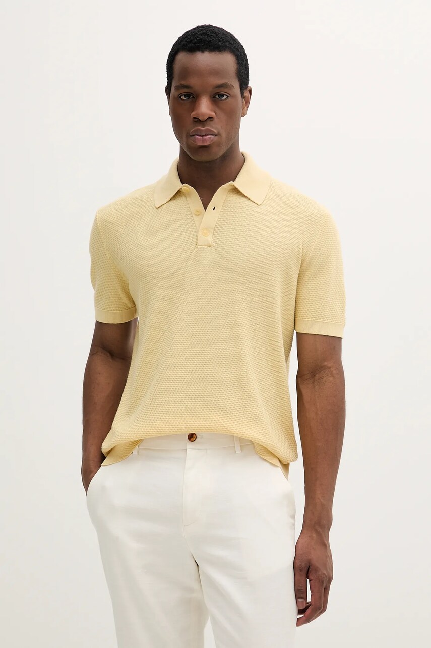 Levně Bavlněné polo tričko Sisley pánské, žlutá barva, 1094S300M