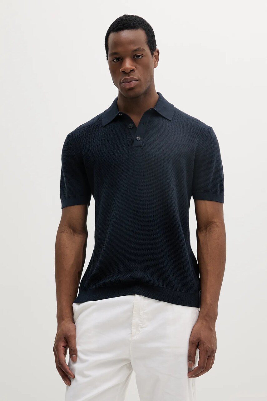 Levně Bavlněné polo tričko Sisley pánské, tmavomodrá barva, 1094S300M