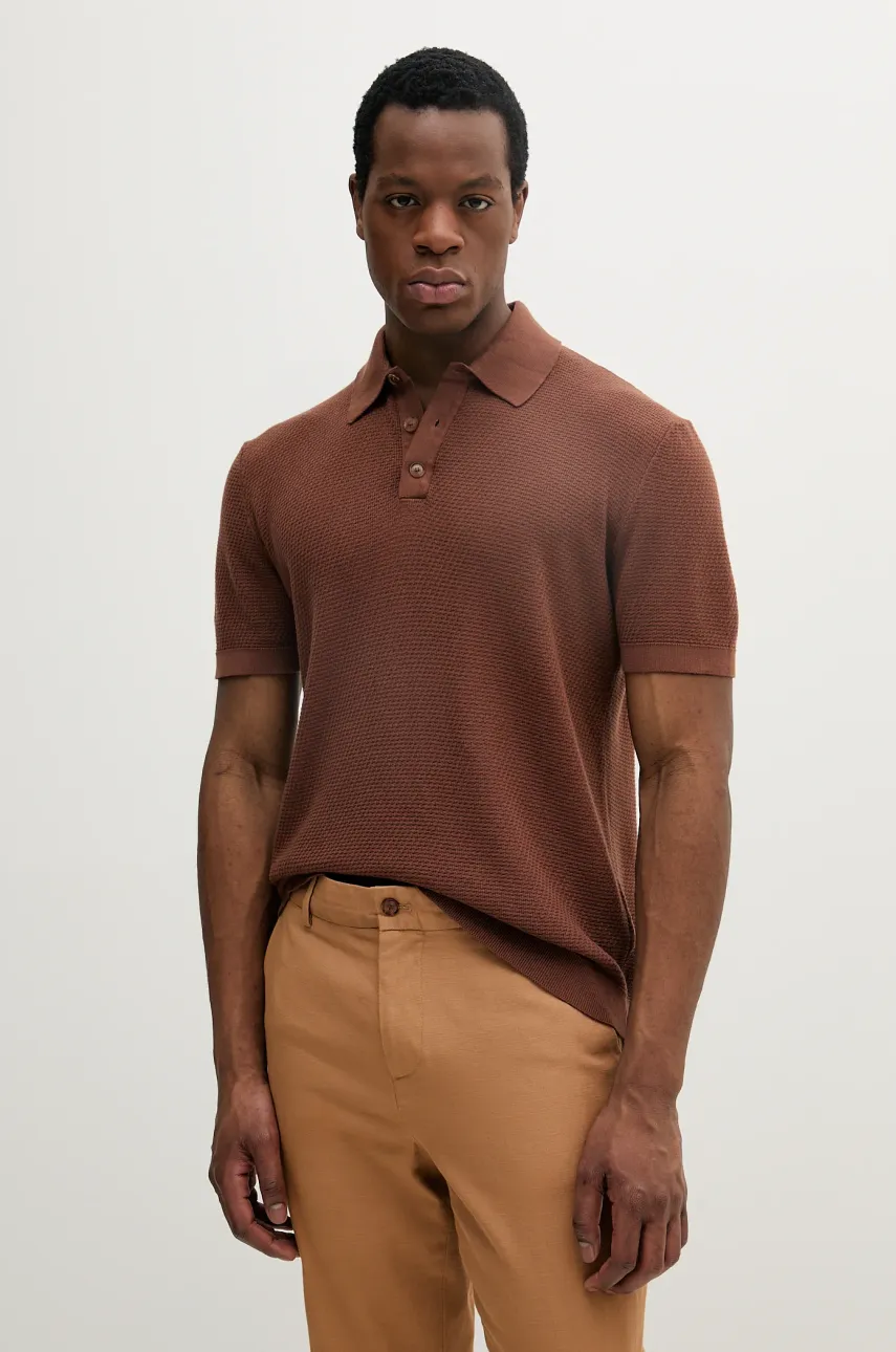 Sisley polo de bumbac culoarea maro, uni, 1094S300M