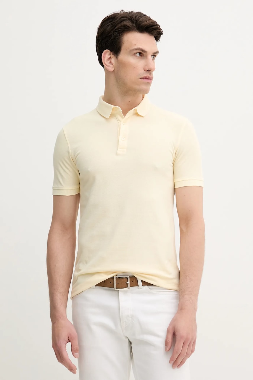 Sisley polo de bumbac culoarea bej, uni, 3089S300T