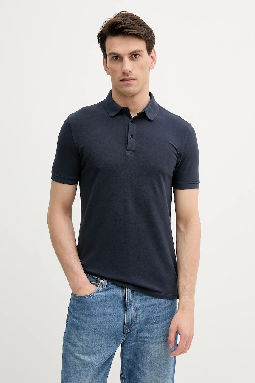 Sisley polo de bumbac culoarea bleumarin, uni, 3089S300T