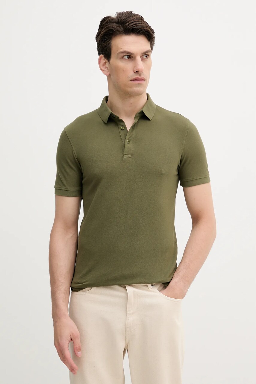 Sisley polo de bumbac culoarea verde, uni, 3089S300T