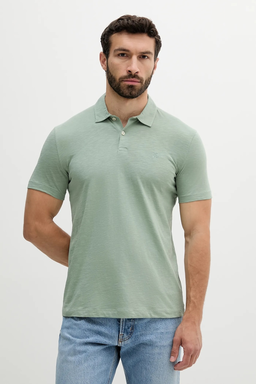 Levně Bavlněné polo tričko Marc O'Polo pánské, zelená barva, 536217653018
