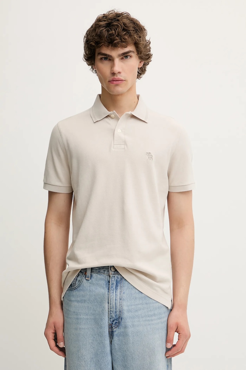 Levně Polo tričko Abercrombie & Fitch pánské, béžová barva, KI124-5229