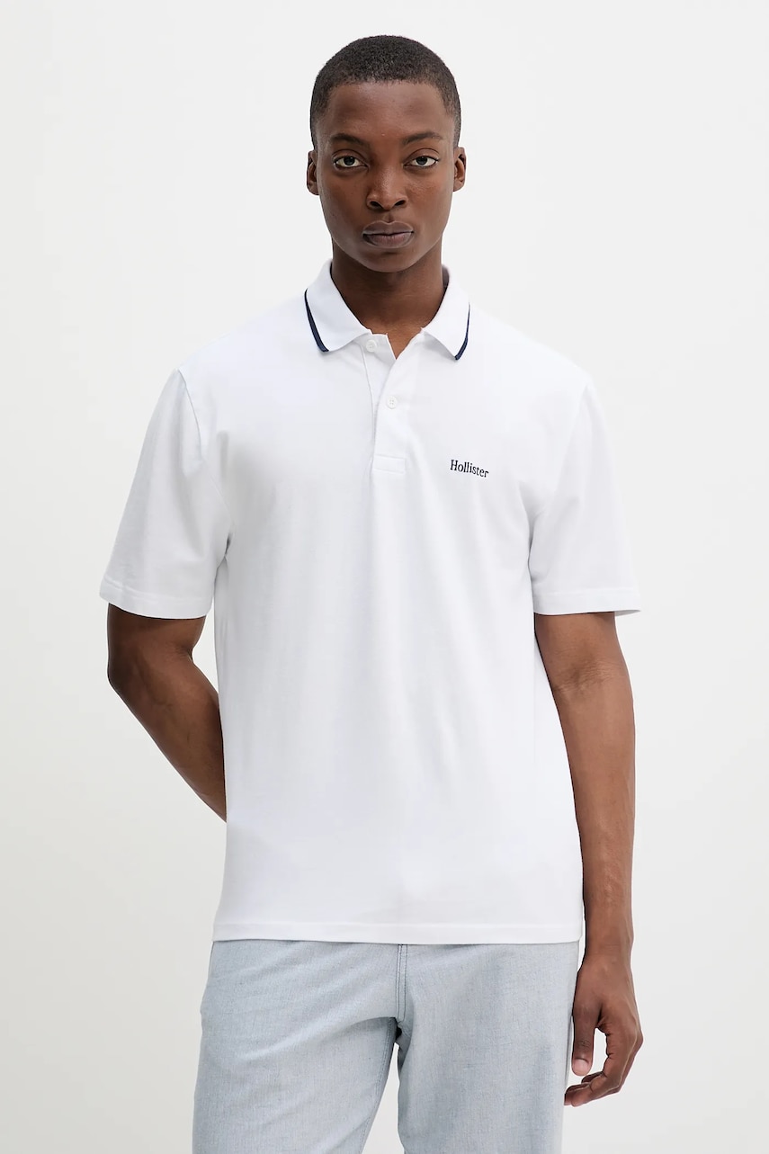Hollister Co. tricou polo culoarea alb, uni, KI324-5199