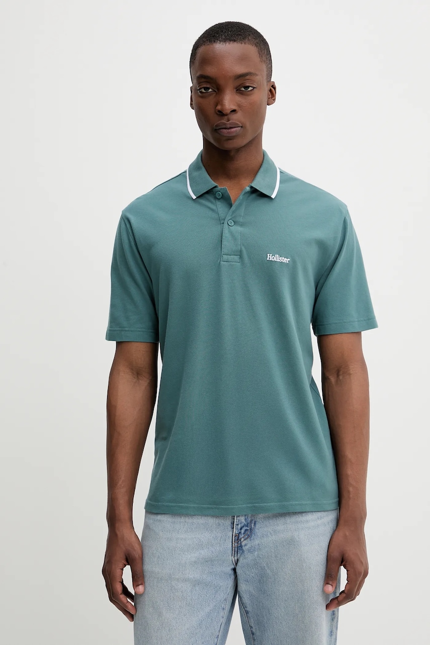 Hollister Co. tricou polo culoarea verde, uni, KI324-5199