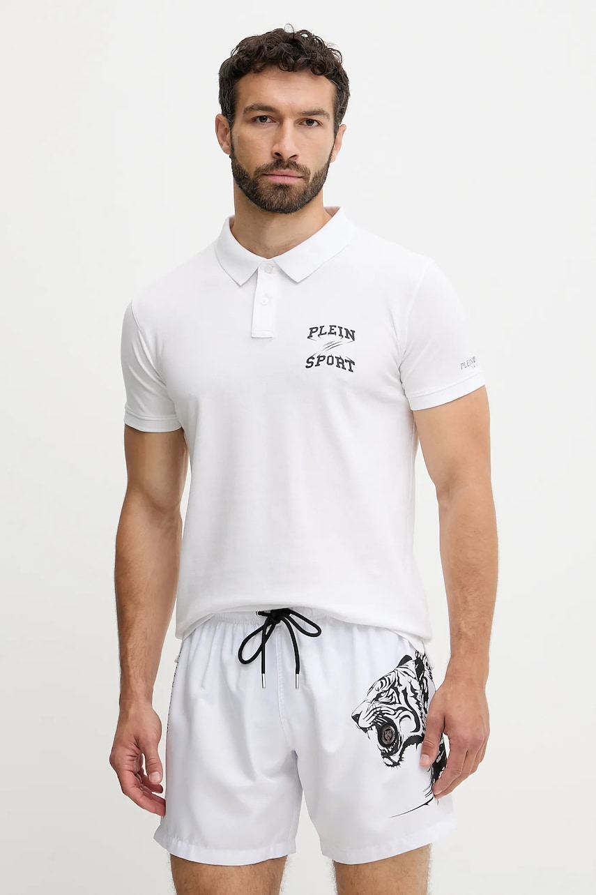 PLEIN SPORT tricou polo culoarea alb, cu imprimeu, PS25MPL01